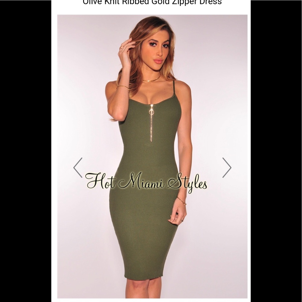 Olive green knit dress from hot Miami style